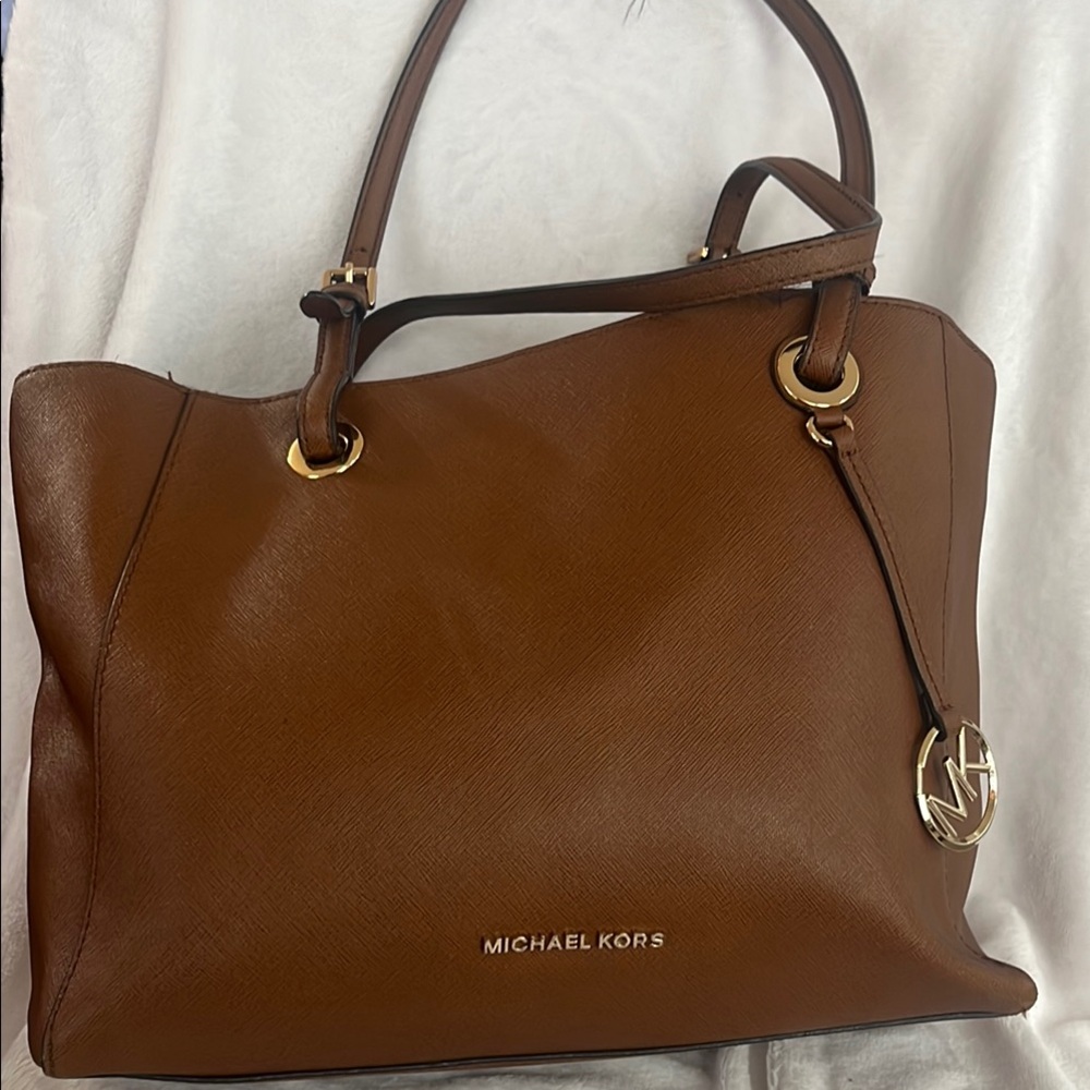 Michael Kors Brown Leather Tote with Silver Hardware